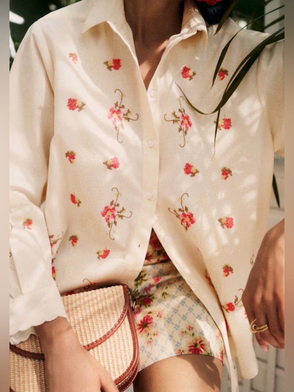 Sezane x Andion Maxy Embroidered Shirt – Cream with Pink Floral NWT - Picture 3 of 8